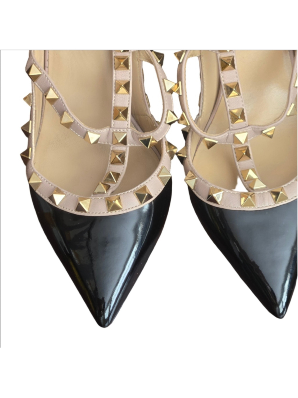 Valentino Garavani Rockstud Caged Pumps Patent Leather Black & Beige size 37 - Picture 10 of 12